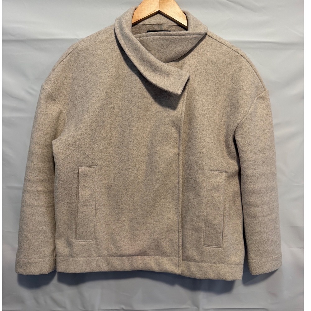 Banana Republic Petite Asymmetrical Funnel Neck Jacket Oatmeal Gray Small P